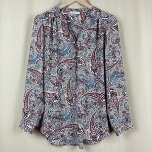 Roz Ali Paisley Blouse L Red Blue Boho‎ Indie Sleaze Artsy Dark Flowy Romantic
